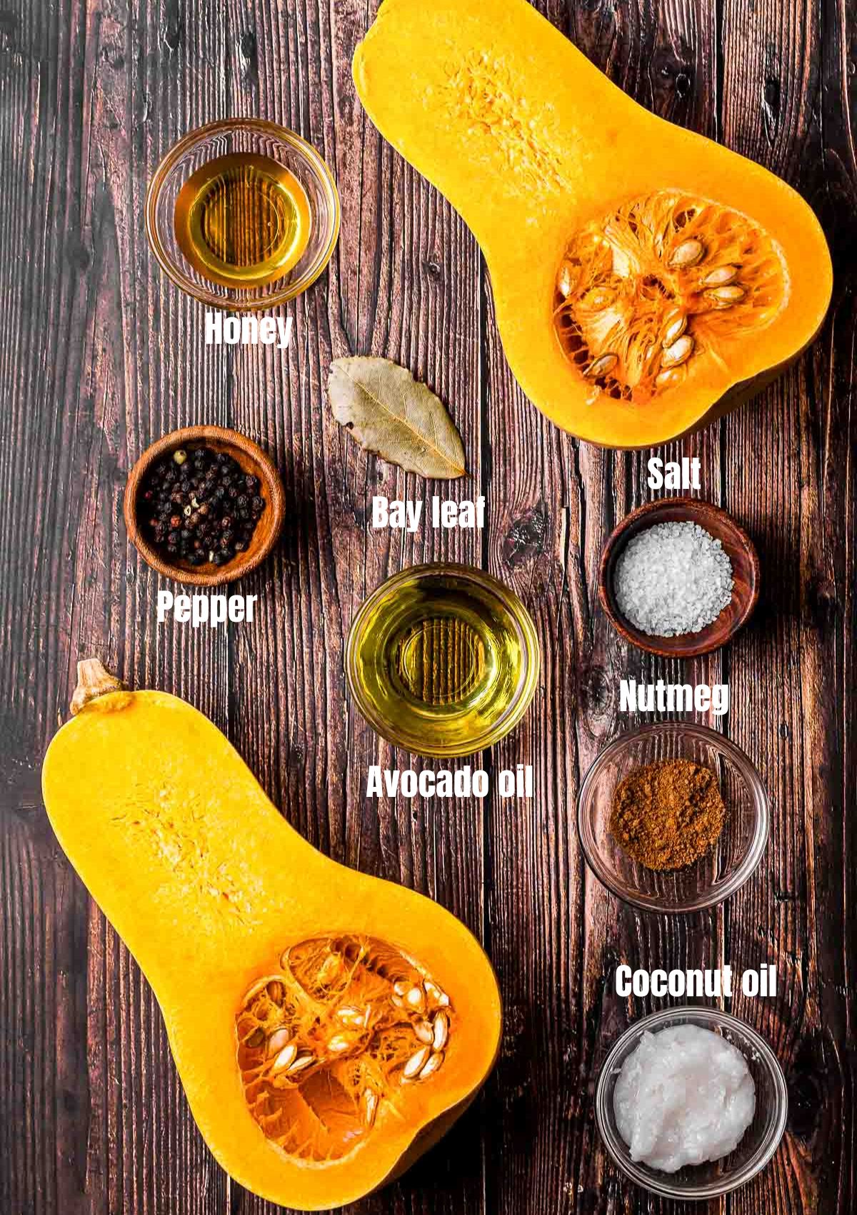 ingredients for sous vide butternut squash on a wood board