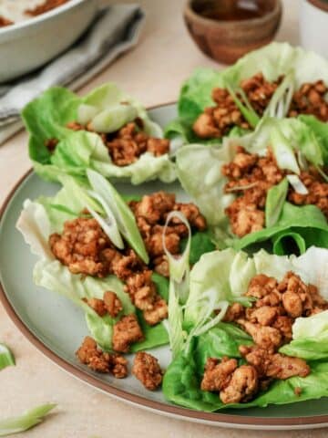 a plate of chicken lettuce wraps