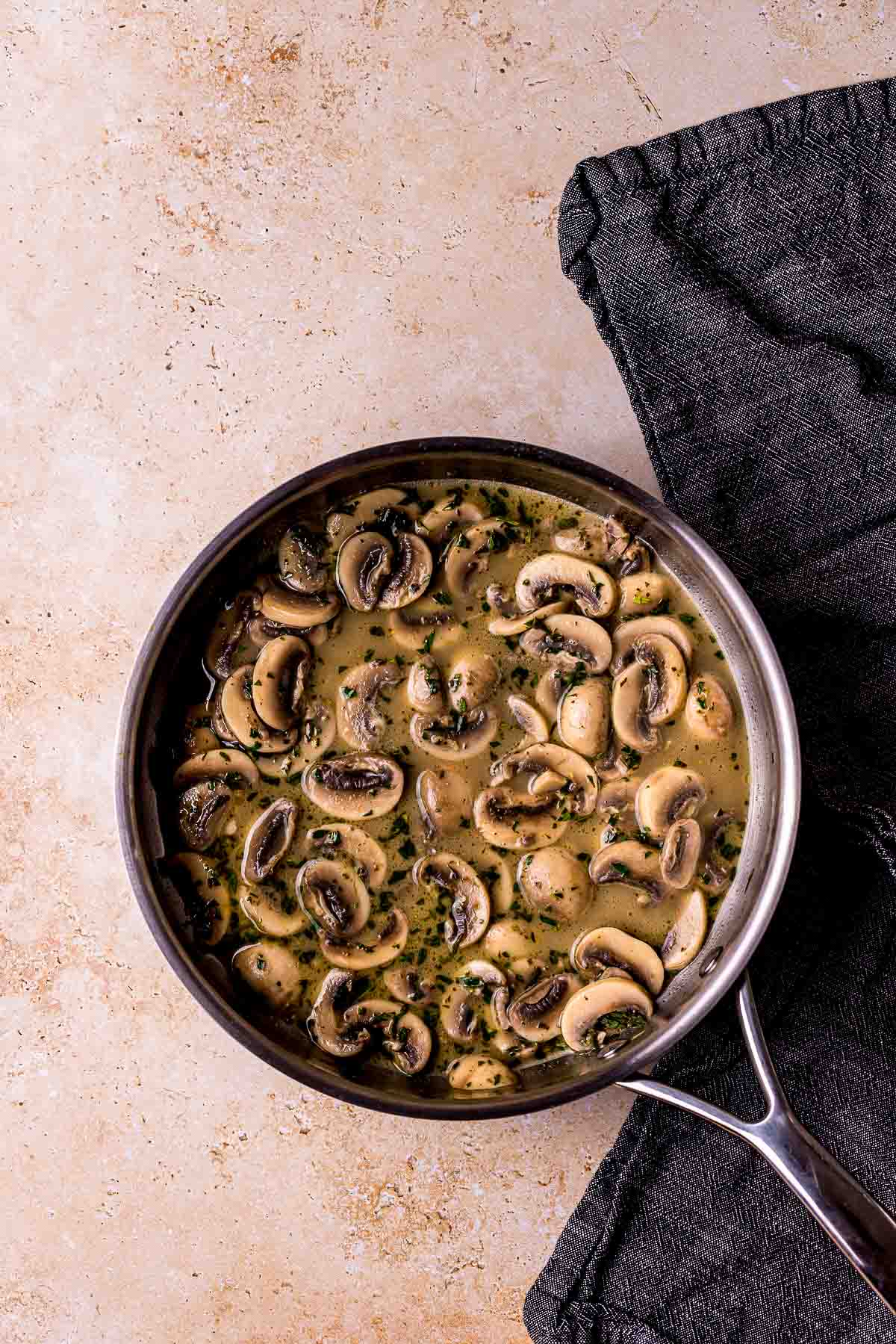 mushrooms with sauce in a skillet