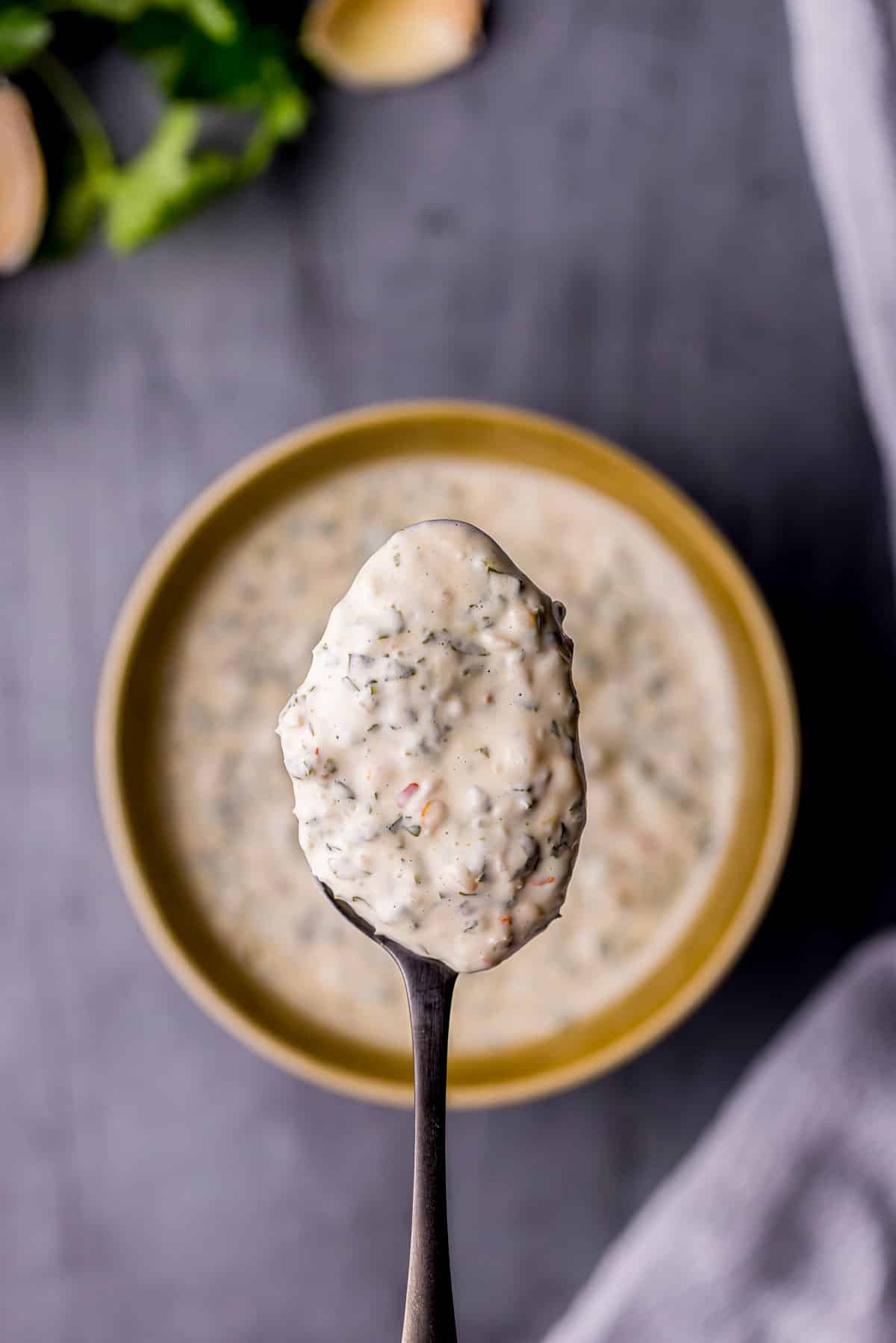 a spoon of creamy sauce