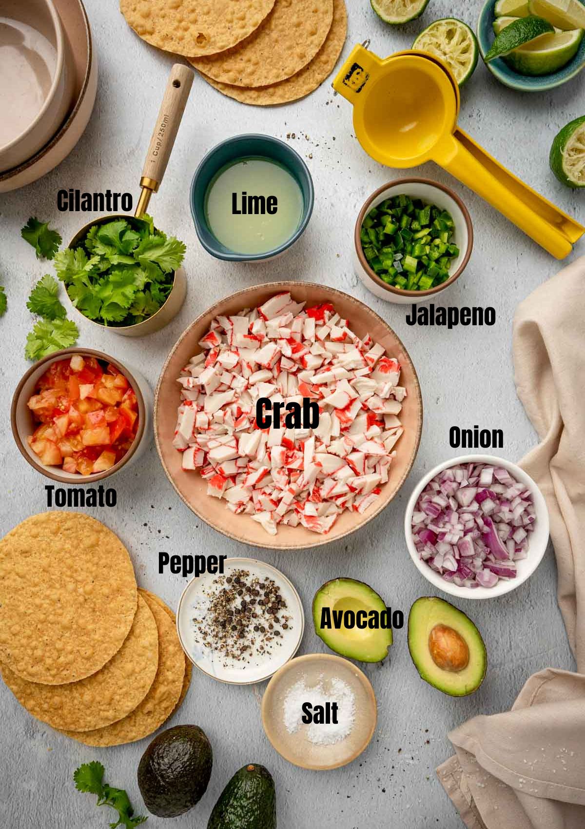 ingredients for jaiba ceviche on a board