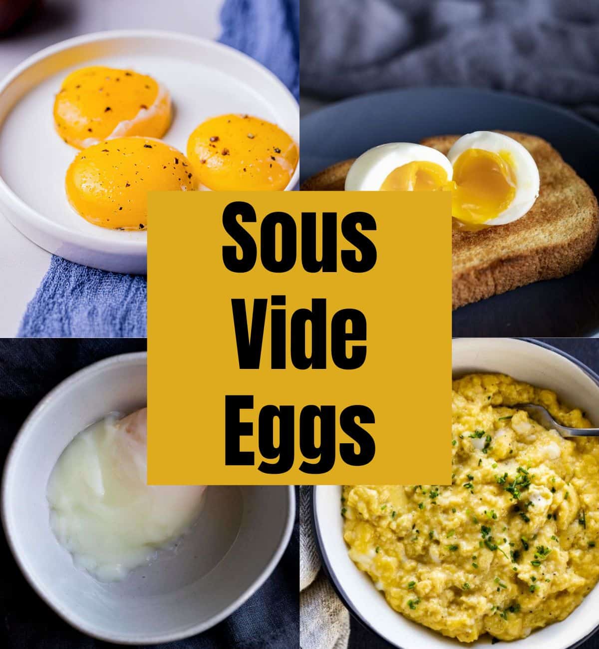 photos of eggs on different cooked dishes with text overlay
