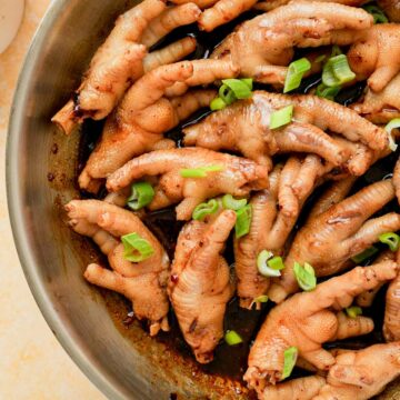 a pan of braised chicken feet