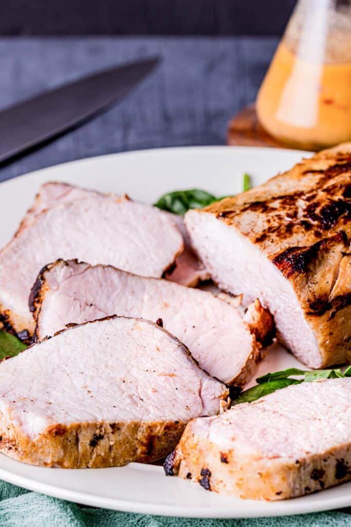 slices of pork sirloin on a plate
