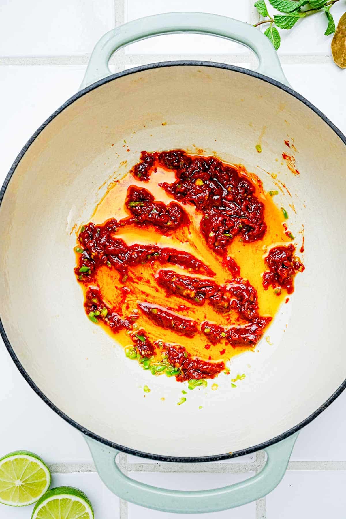 red paste cooking in a pot.