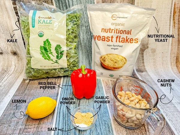 Homemade Cheesy Kale Chips Ingrediants