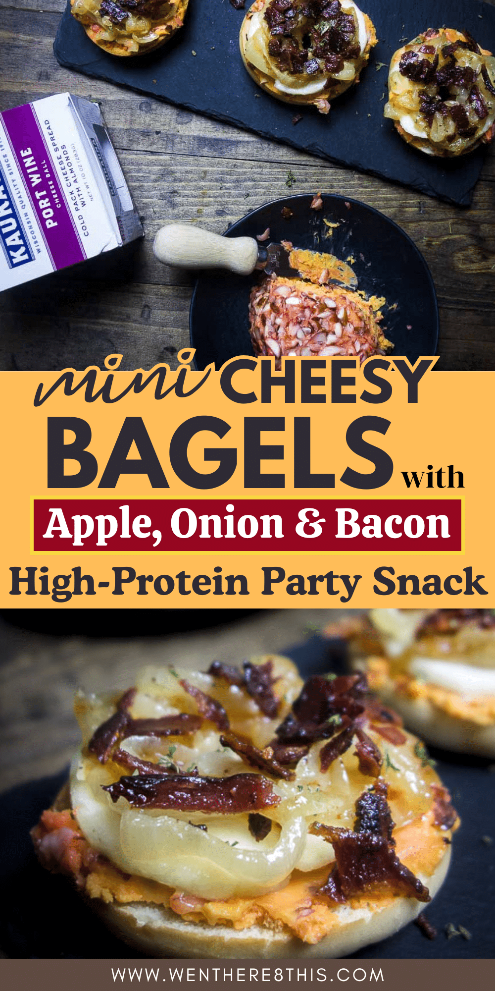 Cheesy Mini Bagels with Apple, Onion & Bacon