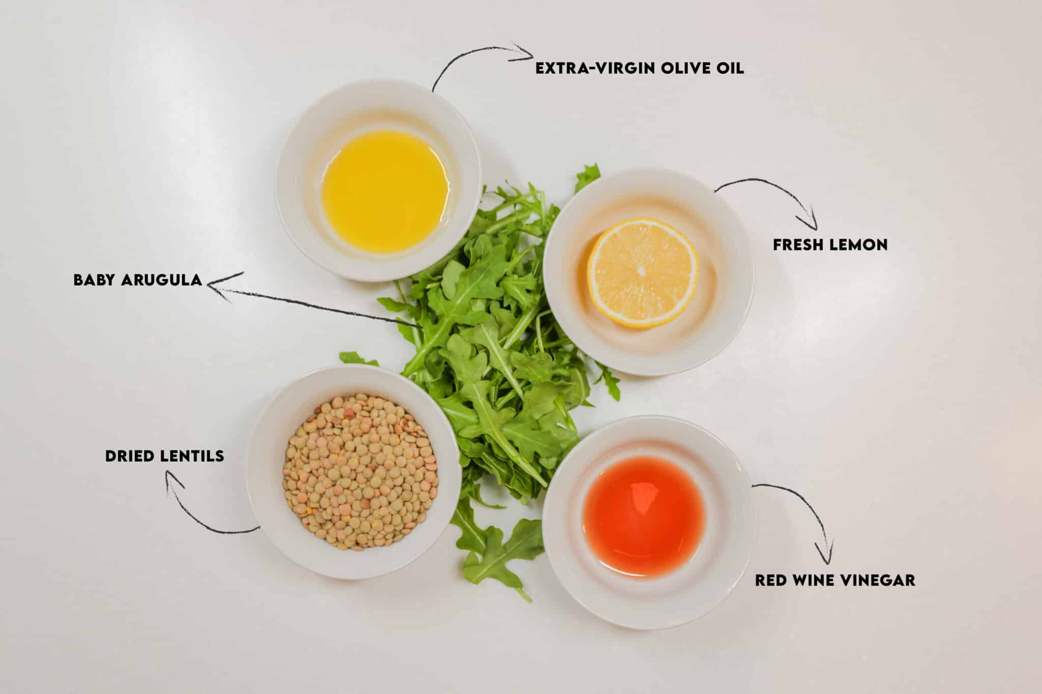 Lentil and Arugula Salad Ingredients