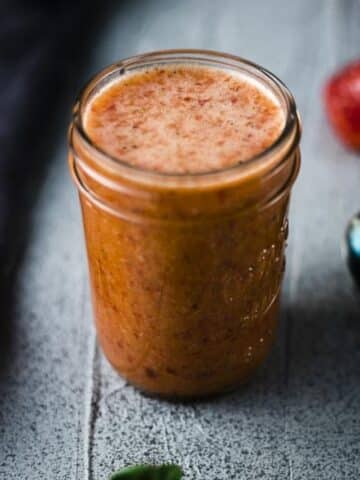 Fresh strawberries, sweet and tart balsamic vinegar, and a touch of honey make this Strawberry Vinaigrette absolutely incredible. Taking less than 5 minutes to make, you can serve this strawberry salad dressing over all types of salads!