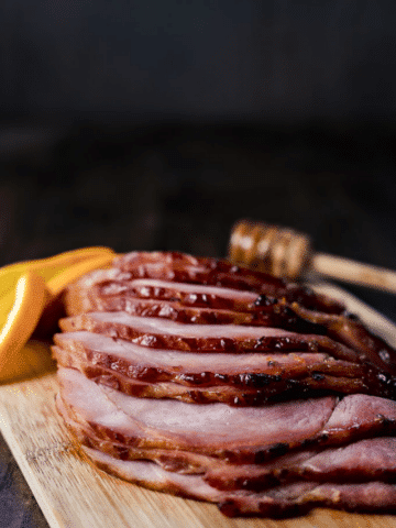 Honey Baked Ham Recipe with Orange Chipotle Glaze close-up image.