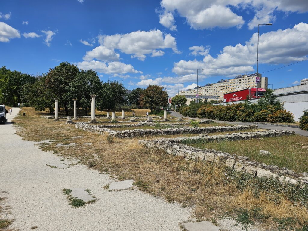 Aquincum archaeological site in Budapest. It features the remains of an ancient Roman city located in the Óbuda district.