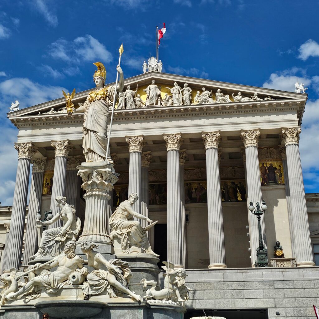 Pallas Athena Fountain (Pallas-Athene-Brunnen) located directly in front of the Austrian Parliament Building