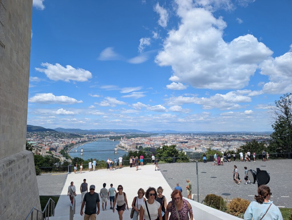 A panoramic view from the Citadella on Gellért Hill in Budapest, Hungary