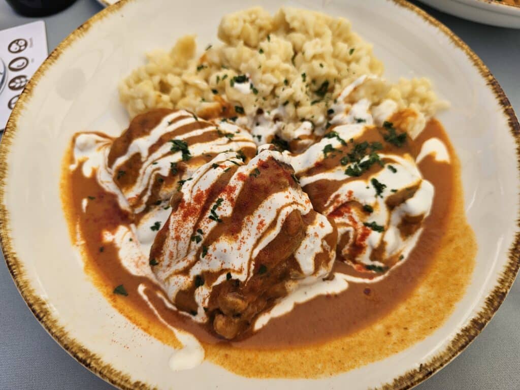 Chicken paprikash with dumplings