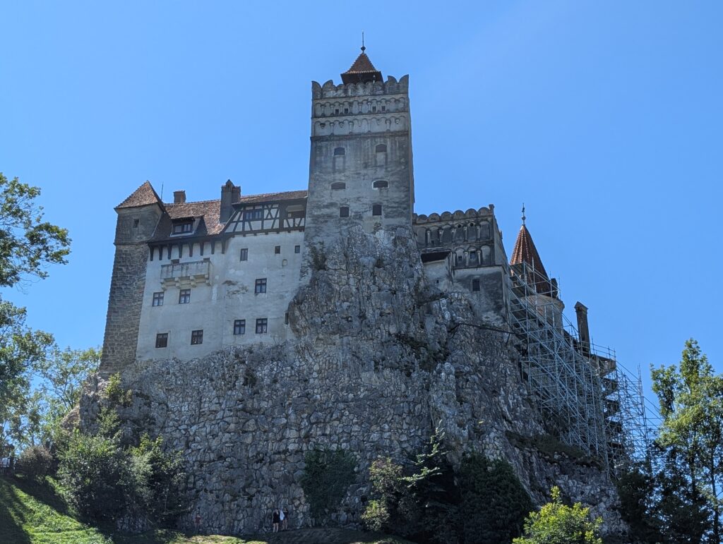 Dracula's Castle, perched on a rocky cliff in Transylvania, Romania.