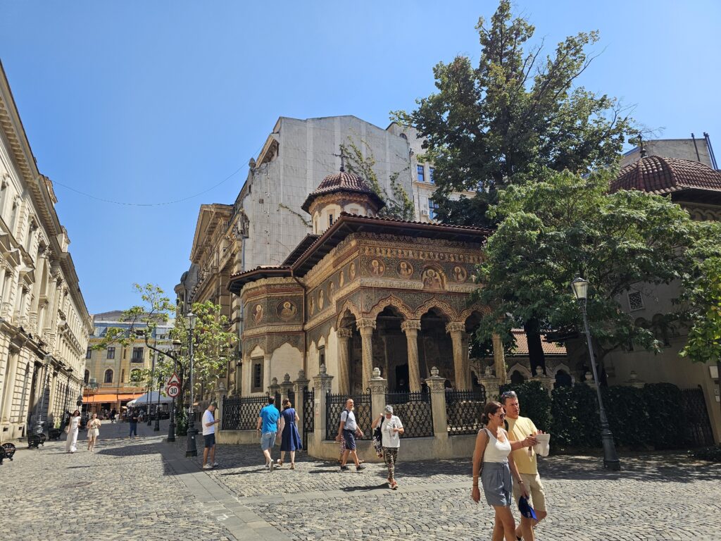 Historic Stavropoleos Monastery located in the Old Town of Bucharest. Such a beautiful church and courtyard.
