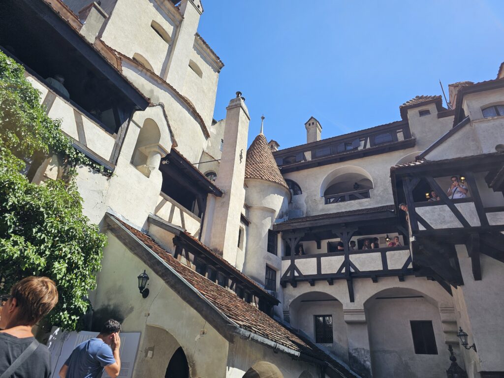 The inner courtyard of Bran Castle—you can see why its mysterious, medieval atmosphere makes it the perfect backdrop for Dracula’s castle.