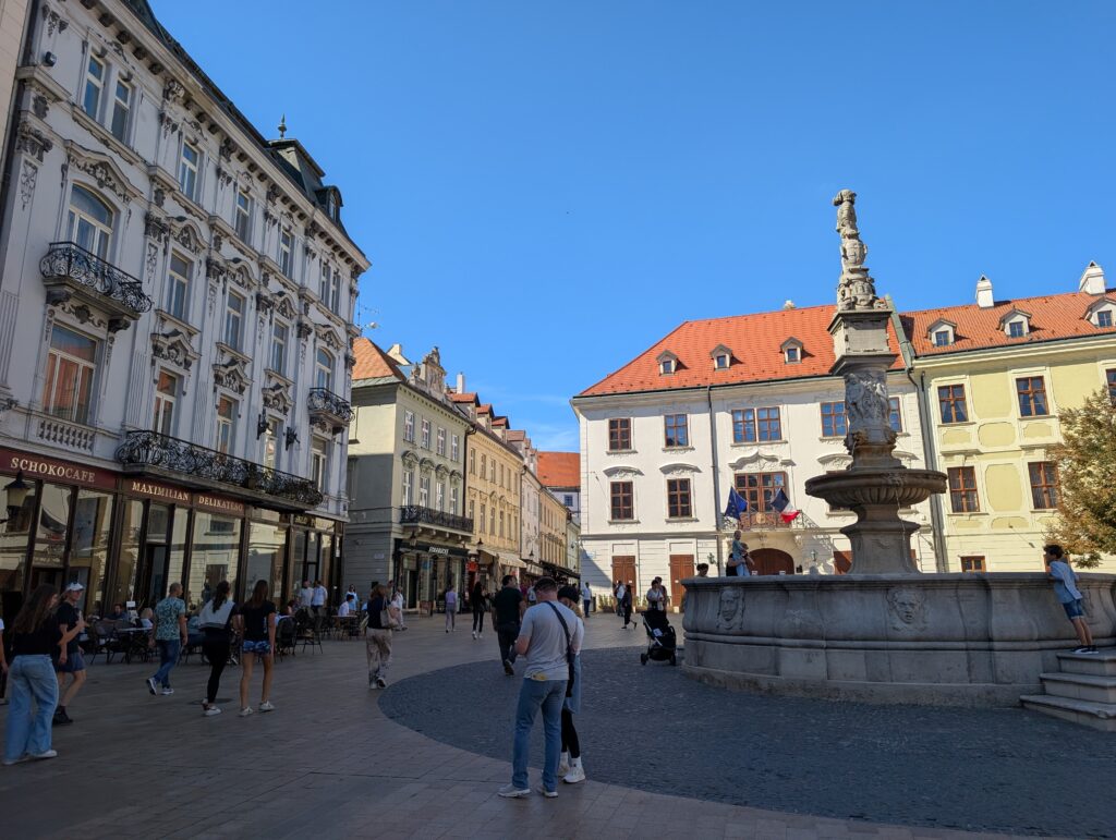 Maximilian Fountain (also known as the Roland Fountain) in the Main Square (Hlavné námestie) of the Old Town